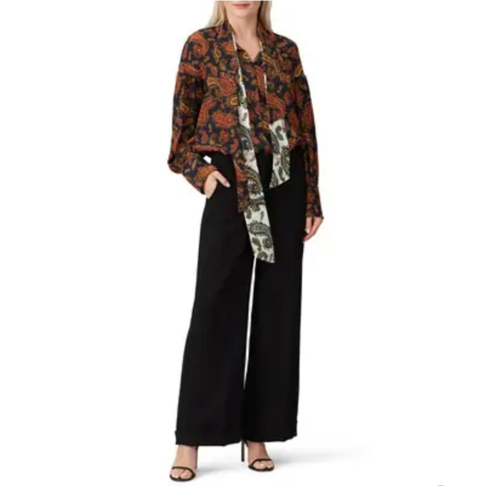 Rokh Paisley Silk Tie-Neck Blouse